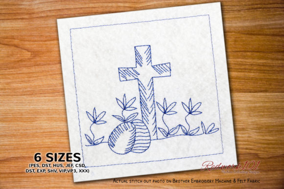 Christian Cross with Easter Eggs Redwork