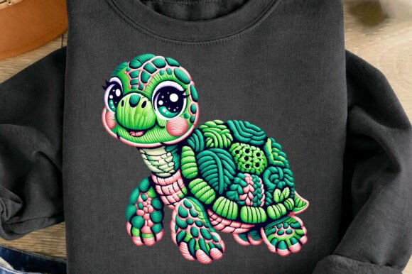 Cute Sea Turtle Faux Yarn Embroidery Png