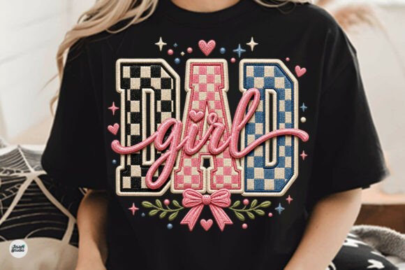 Dad Girl Checker Bow Faux Embroidery PNG Review