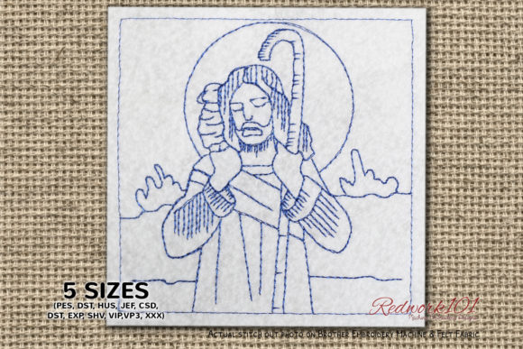 Jesus with Sheep Redwork Design for Christmas